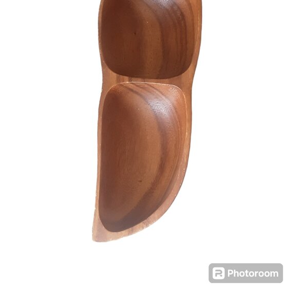 Vintage Pea Pod Shaped Wooden 3 Sectioned Serving Tray. Philippines - Picture 2 of 5